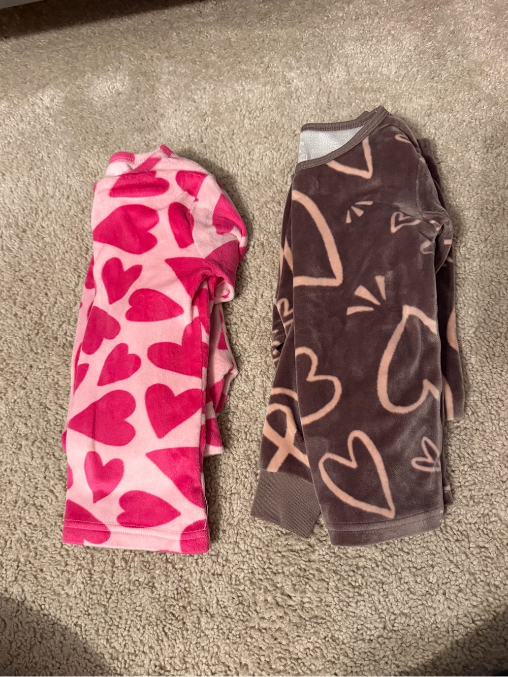 Kids Heart-Print Fleece Pajama Set - Pink & Brown